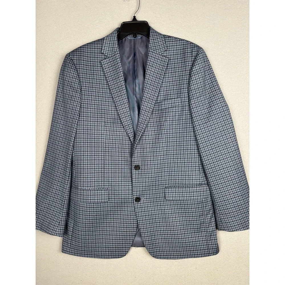 Lauren Ralph Lauren Blazer Mens 42L Blue Checked 2 Button Stretch Sport Coat